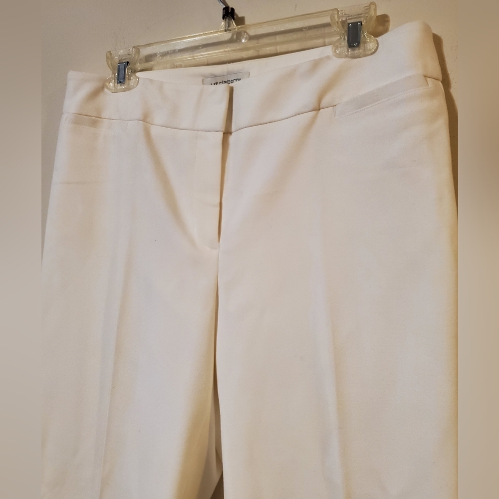 Liz Claiborne White Straight-Leg Dress Pants Audra Winter White Rayon Blend - Picture 2 of 4